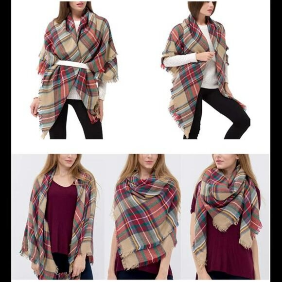 Plaid Blanket Scarf Women Warm Winter Tartan Checked Shawl Wrap Scarf Gift - Picture 3 of 6